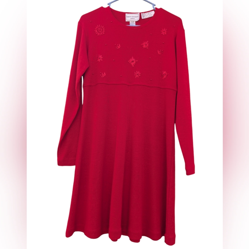 VTG/ Karin Stevens/ women's dress petites P/M red color fits size M thick winter